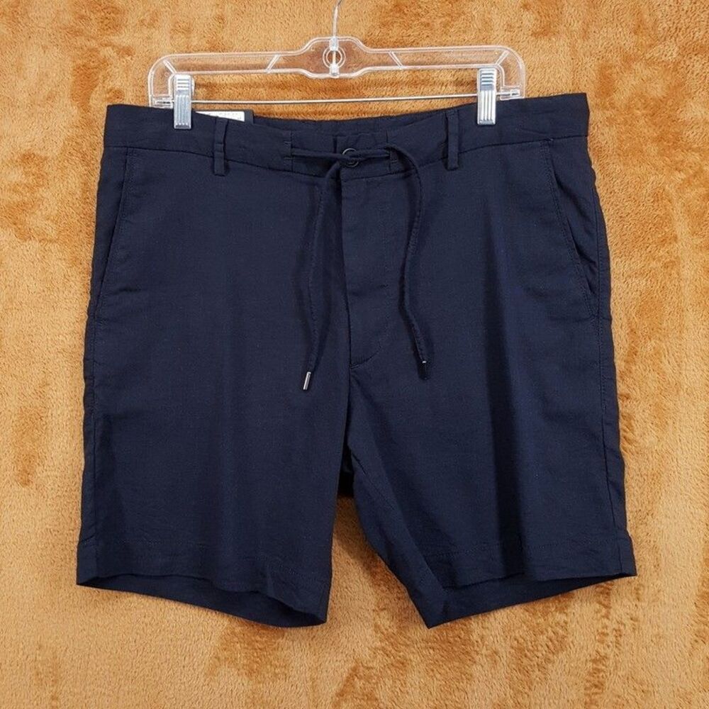 HUGO BOSS Shorts Mens Size 34 Navy Blue Linen Blend Drawstring KANE $178
